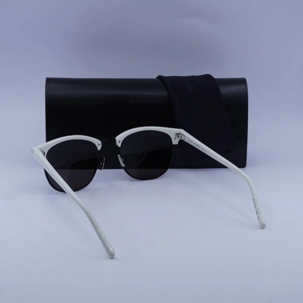 Saint Laurent SL108 011 Sunglasses Ivory Browline Frame, Black Lenses - Picture 10 of 11